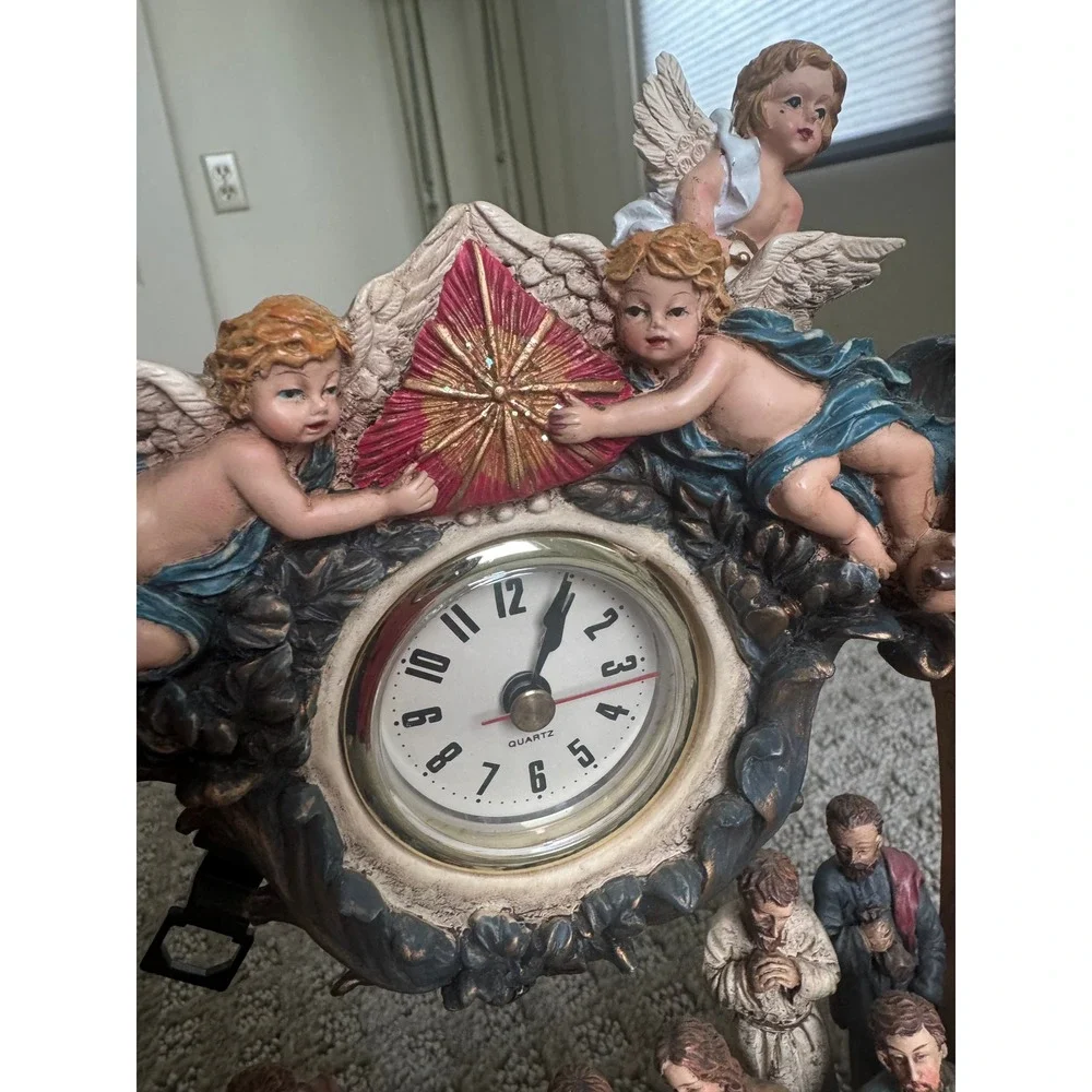 Vintage Last Supper Mantel Clock Religious Tabletop Decor Cherub Angels